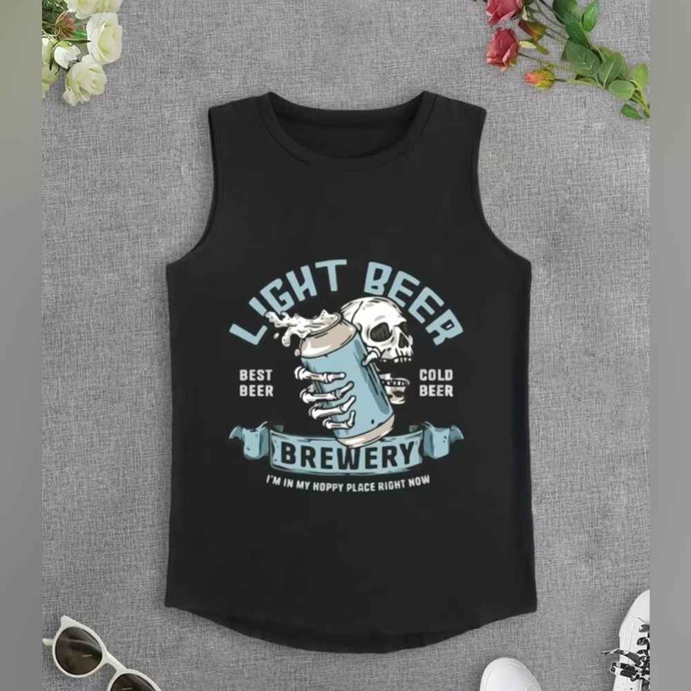 Light Beer Brewery, I’m in My Hoppy Place Right Now graphic tank top